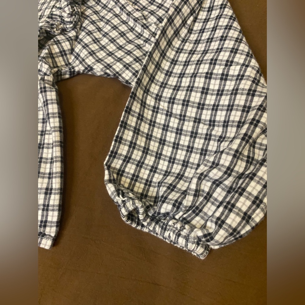 Crewcuts Black & White Plaid Blouse Girls' ruffle-shoulder flannel top sz large - Picture 6 of 10
